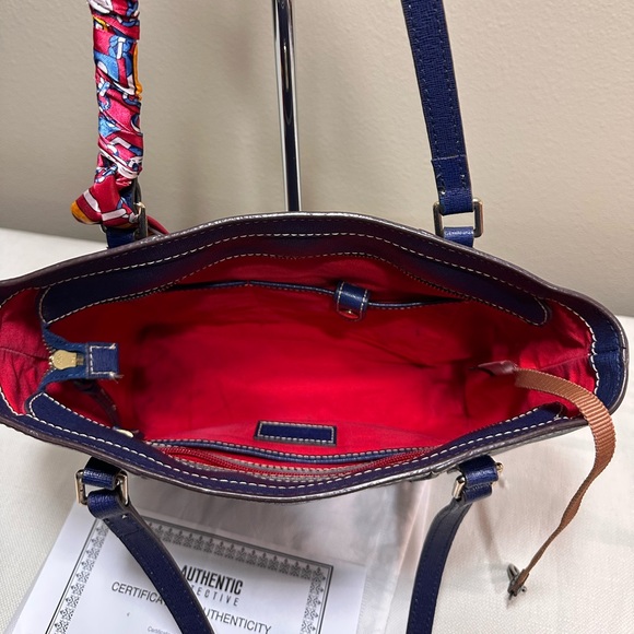 Dooney & Bourke Navy Tote with Vibrant Scarf - Picture 5 of 11